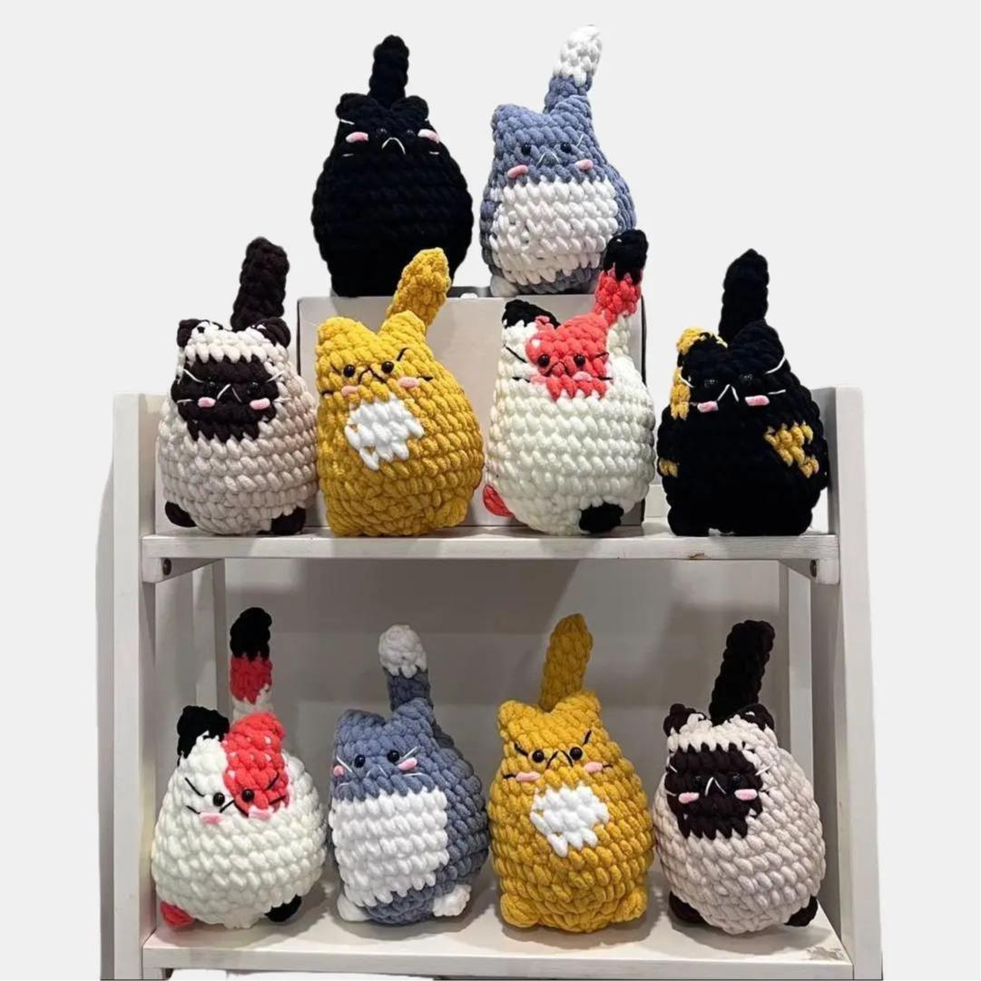 Woollypals Crochet Cat Plush Toy, Soft Chubby Kitty Stuffed Animal, Handmade, Features Smiling Eyes & Cute Features