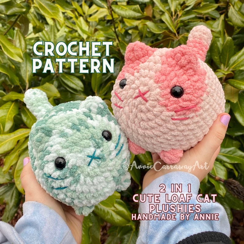 2 in 1 Crochet Pattern Cute Loaf Cat Plushies, Amigurumi Crochet Cat