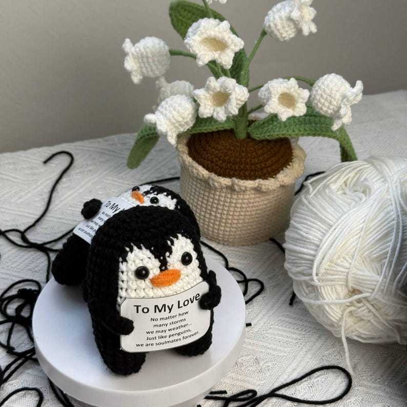 Positive Crochet Penguin Gift for Him Her