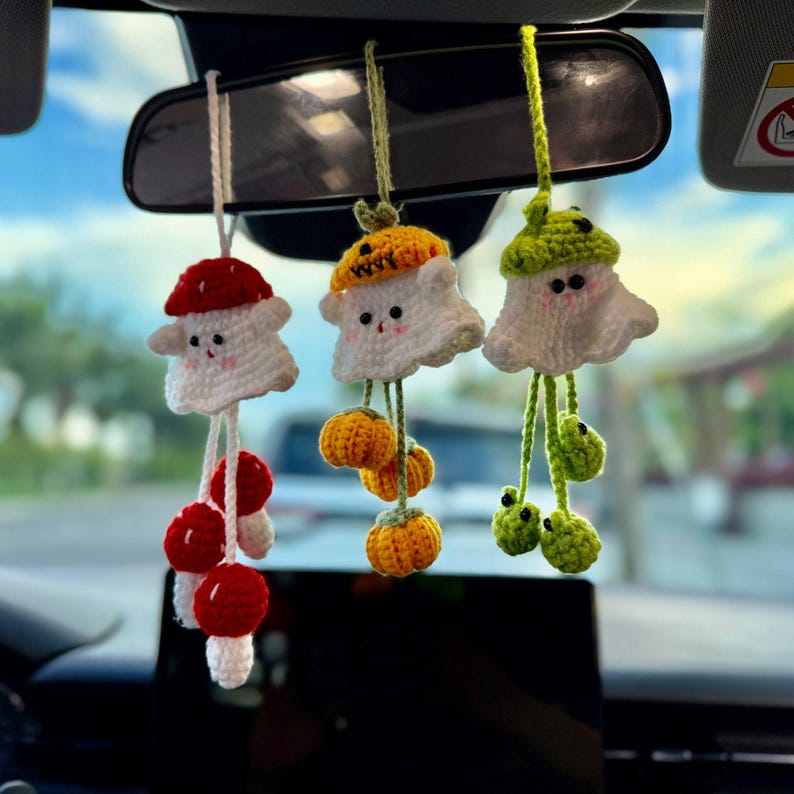 Crochet Boo Ghost Pumpkin Car Hanger